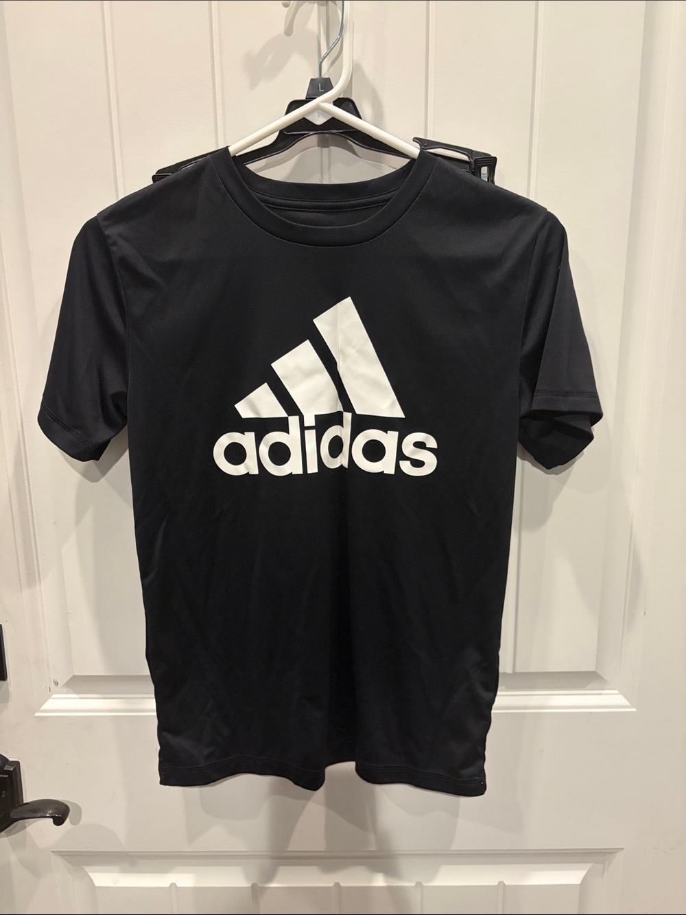 adidas dry fit Black Tee with Large White Logo